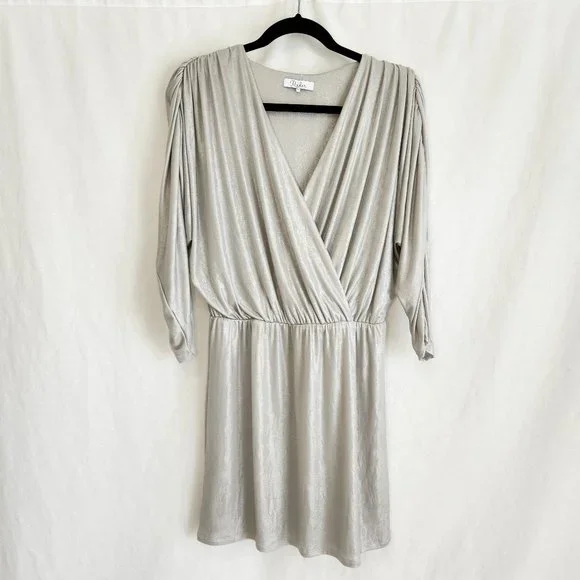 PARKER Silver Metallic Flattering Cocktail Mini Dress Size M NEW NO TAGS! - Picture 1 of 16